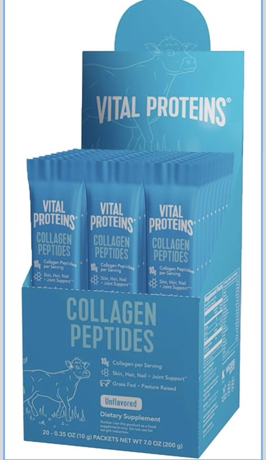 Vital Proteins Collagen Peptides Powder Unflavored 10g Packets 20 Count
