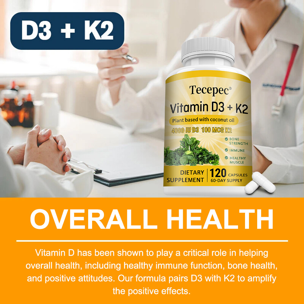Vitamin D3 K2 Capsules Extra Strength D3 K2 Supplements with 4000 IU