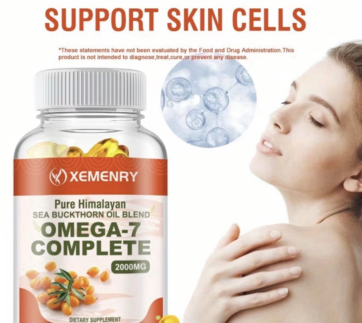 XEMENRY Omega-7 Sea Buckthorn Oil Blend 2000mg 120 Capsules Skin Support