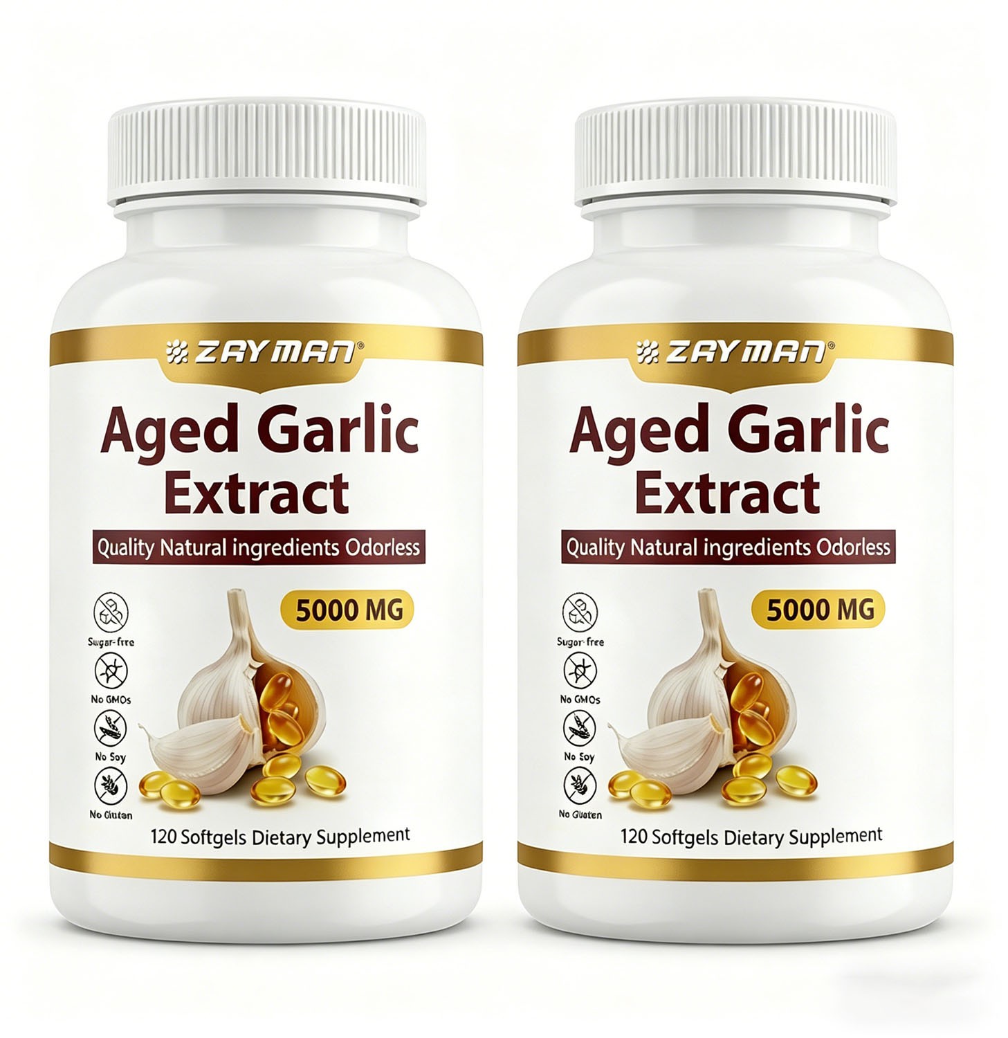 ZAYMAN Aged Garlic Extract, 120 Softgels, 5000mg Odorless | Heart & Immune Pack2