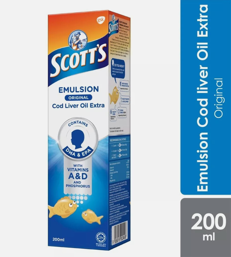 1 X 200ml SCOTT’S Emulsion Original Cod Liver Oil Extra Original Flavor