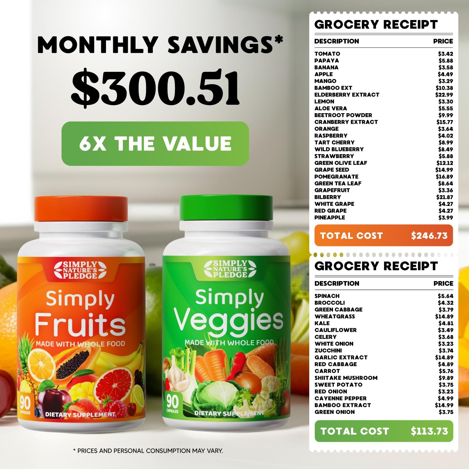 42 Fruits & Vegetables Supplement – 360 Capsules for Energy & Wellness Support