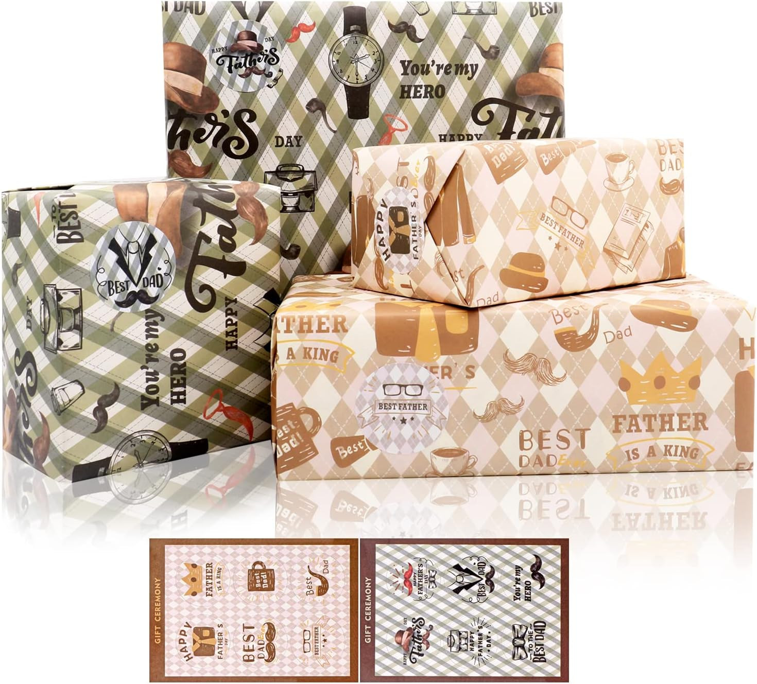 Father’S Day Wrapping Paper, 6 Sheets Gift Wrapping Paper for Men Dad, Kraft Wra