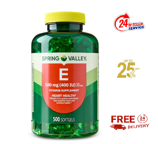 Spring Valley Vitamin E 180 mg (400 IU) Dietary Supplement, 500 Softgels