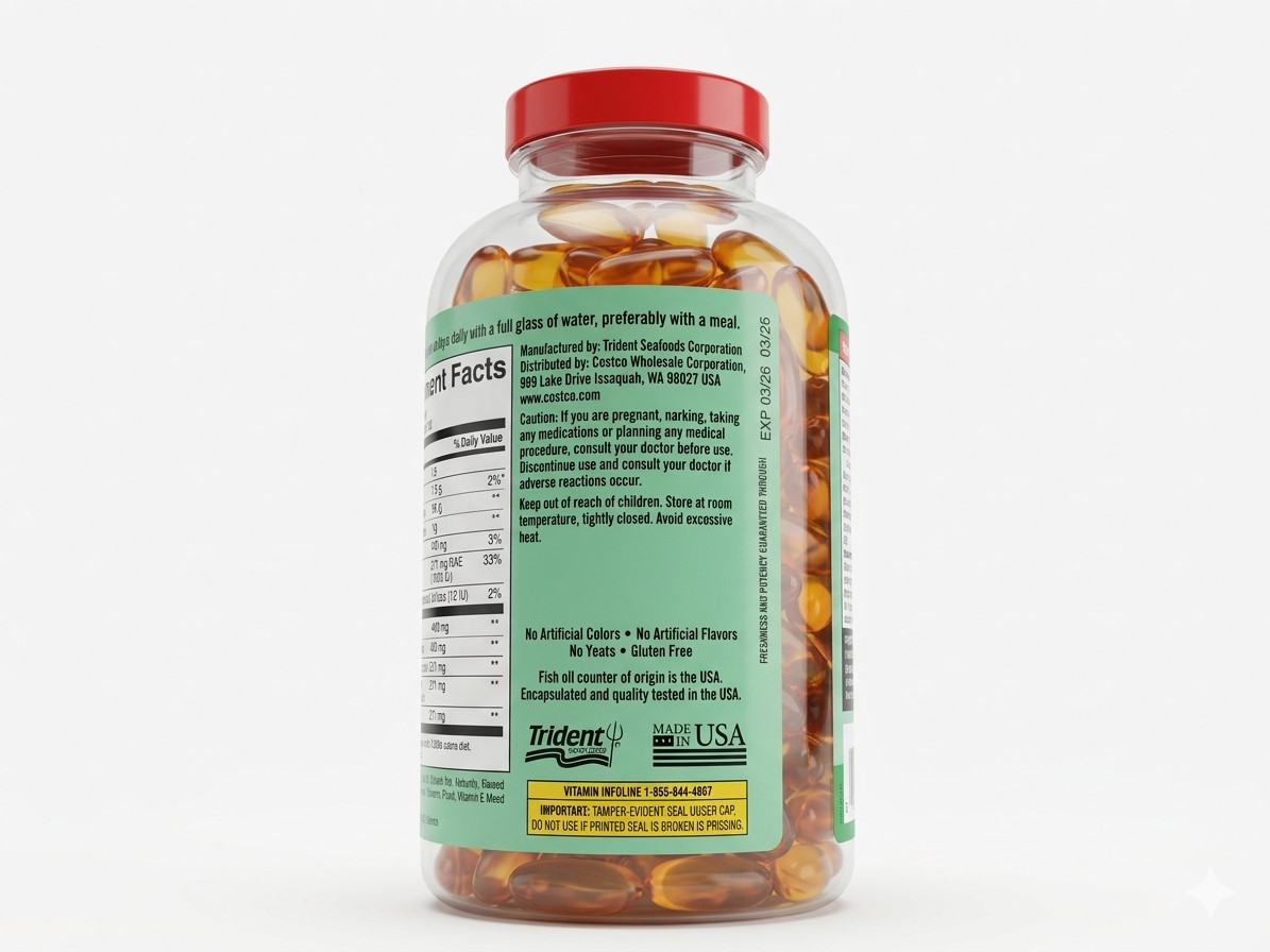 Kirkland Signature Wild Alaskan Fish Oil 1400 mg 230 Softgels EXP. 09/2027.