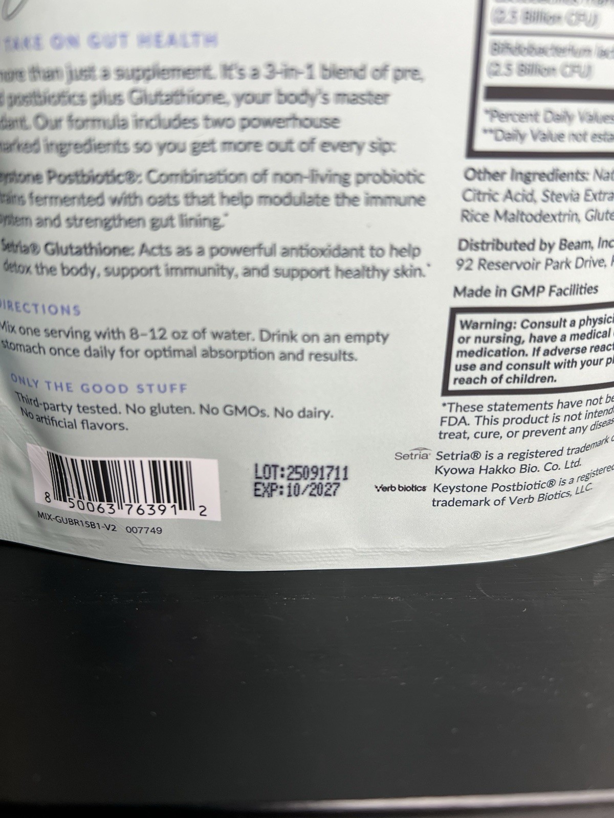 beam Biotic Probiotic Powder Blue Raspberry 15 Sticks Exp 10/2027