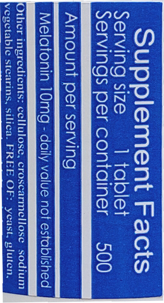Melatonin 10 mg, 500 count bottle, or 10 (ten) tablet sample pack, Rapid Release