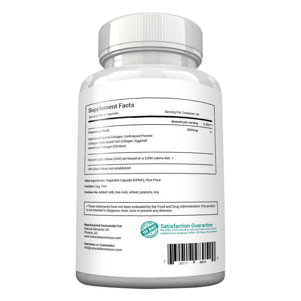Collagen Capsules – Collagen Pills – 2 Month Supply – Type I, II, III, V, X