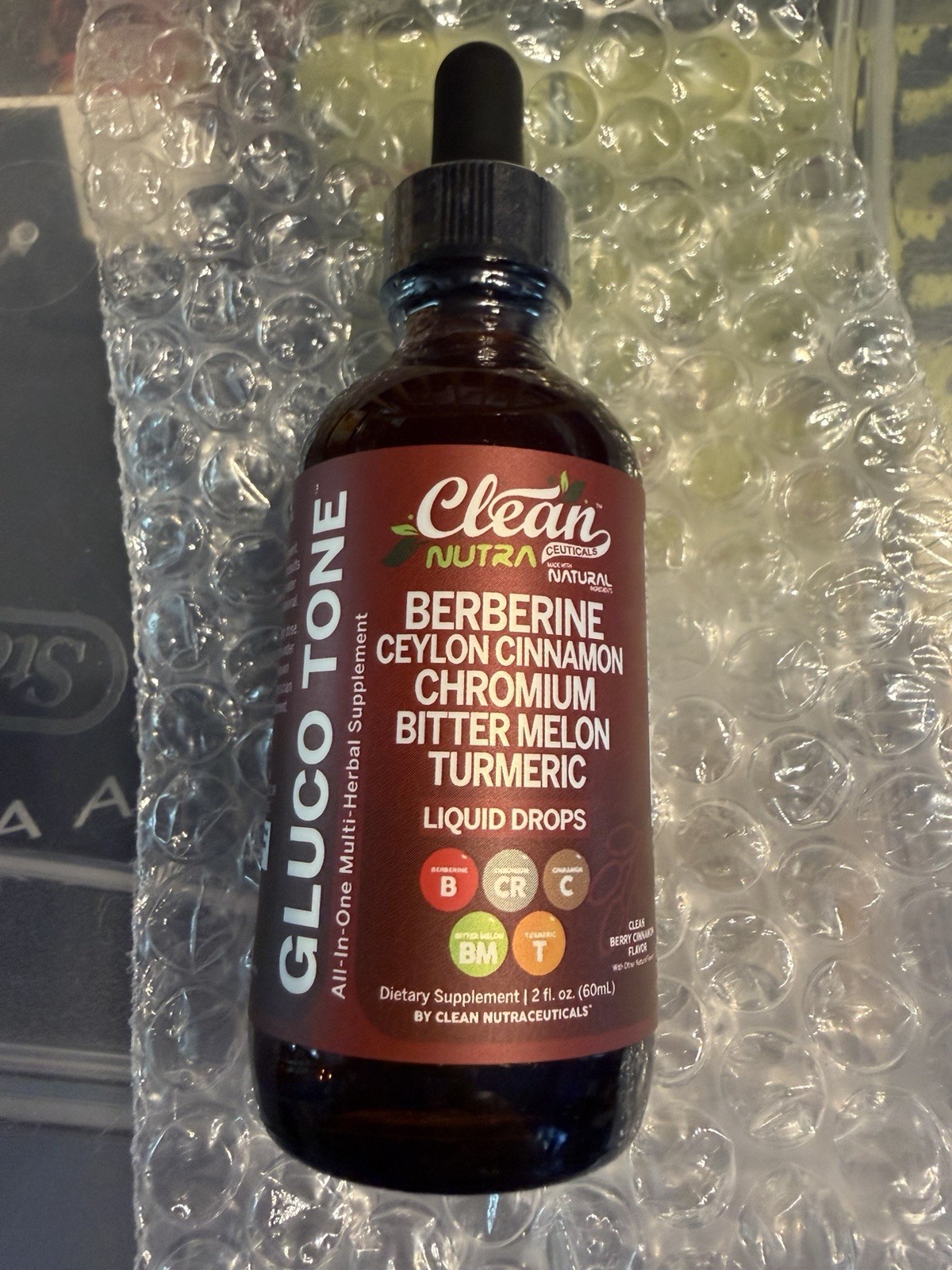 Clean Nutra Gluco Tone Liquid Drops w/ Berberine, Berry Cinnamon, 2 fl oz