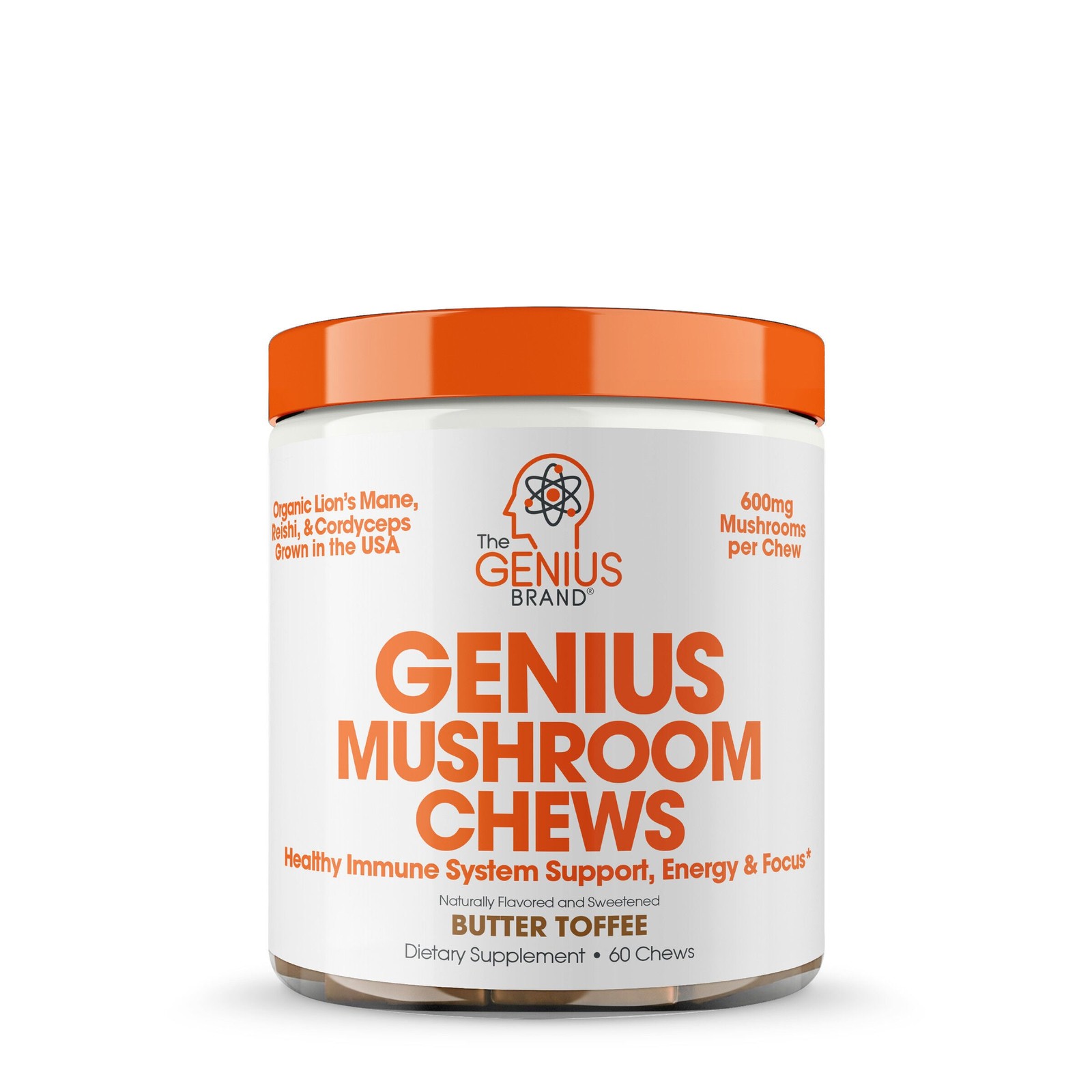 Genius Mushroom Chews – Butter Toffee – 60 Chews (60 Servings)