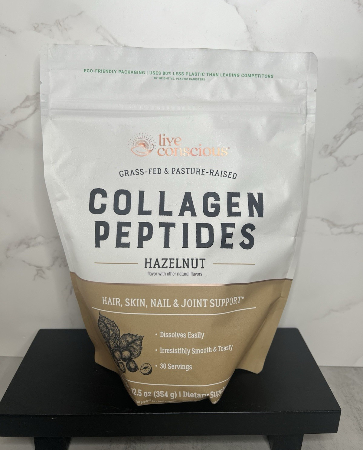 Live Conscious Grass-Fed Collagen Peptides Powder Hazelnut 12.5 oz Exp 09/2027
