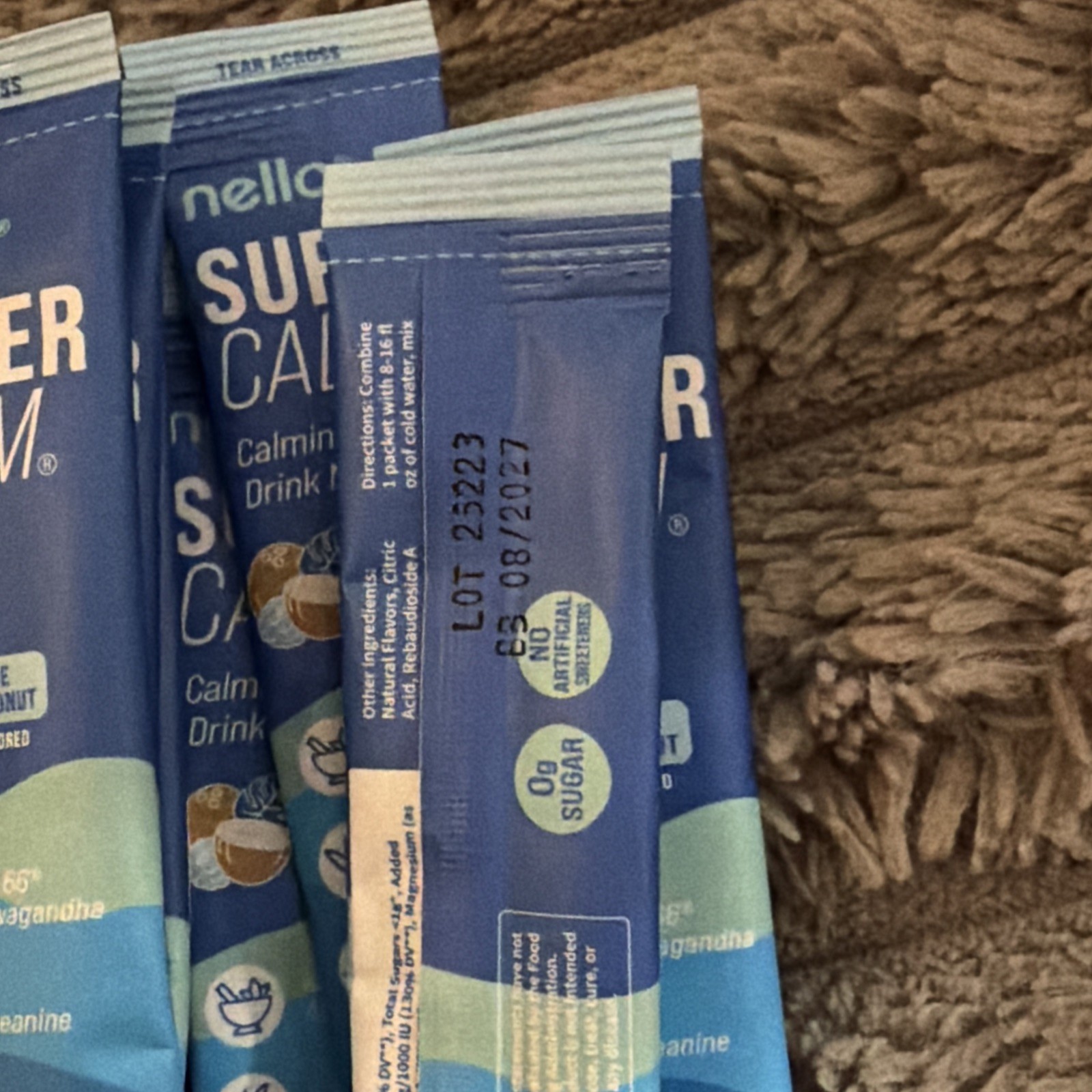 Nello Supercalm Calming Drink Mix Supplement – Blue Coconut – 24 Count EXP 08/27