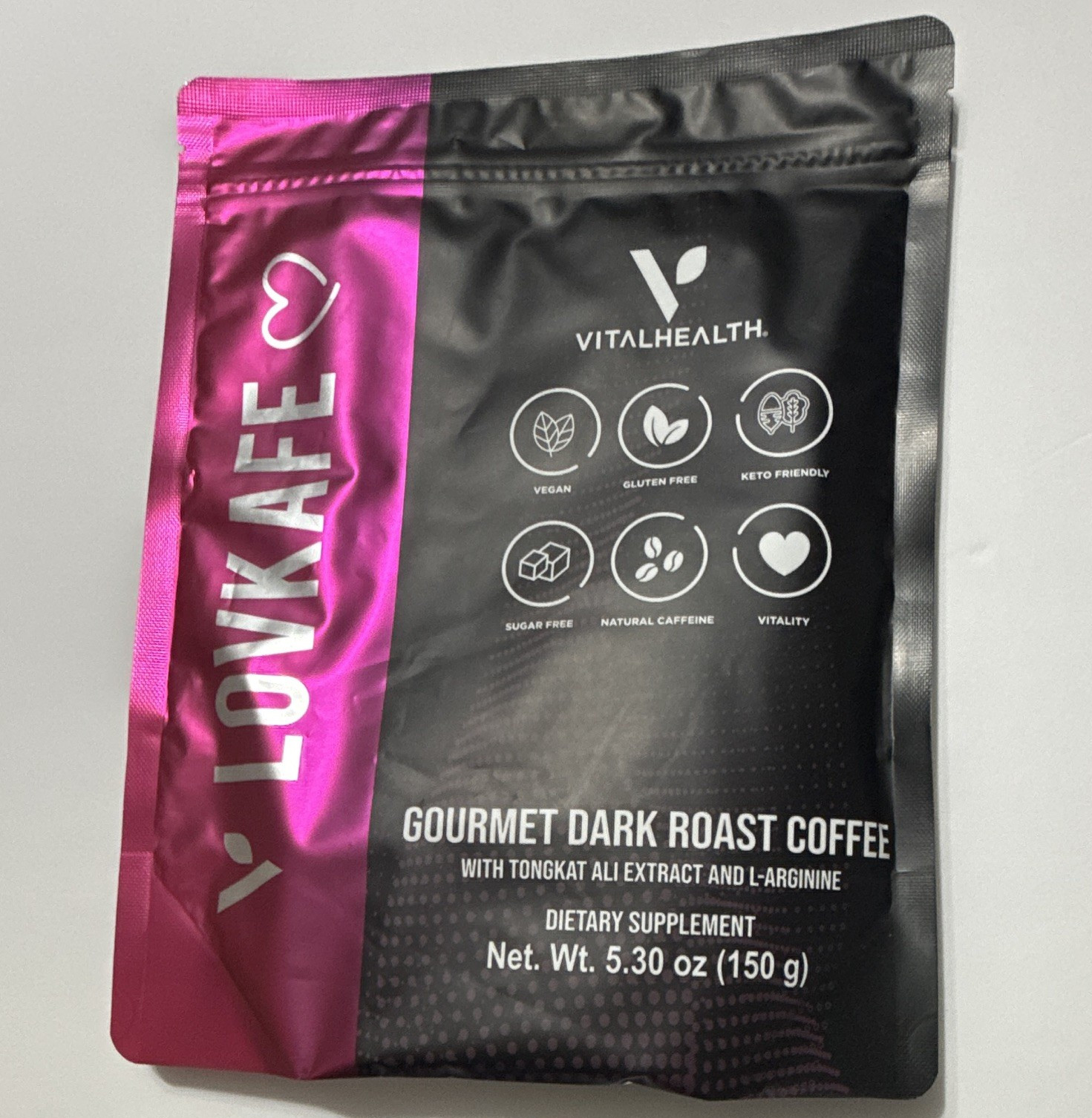 VitalHealth LOVKAFE Dark Roast Coffee Energy Powder Keto Vegan Sugar Free 5.3 oz
