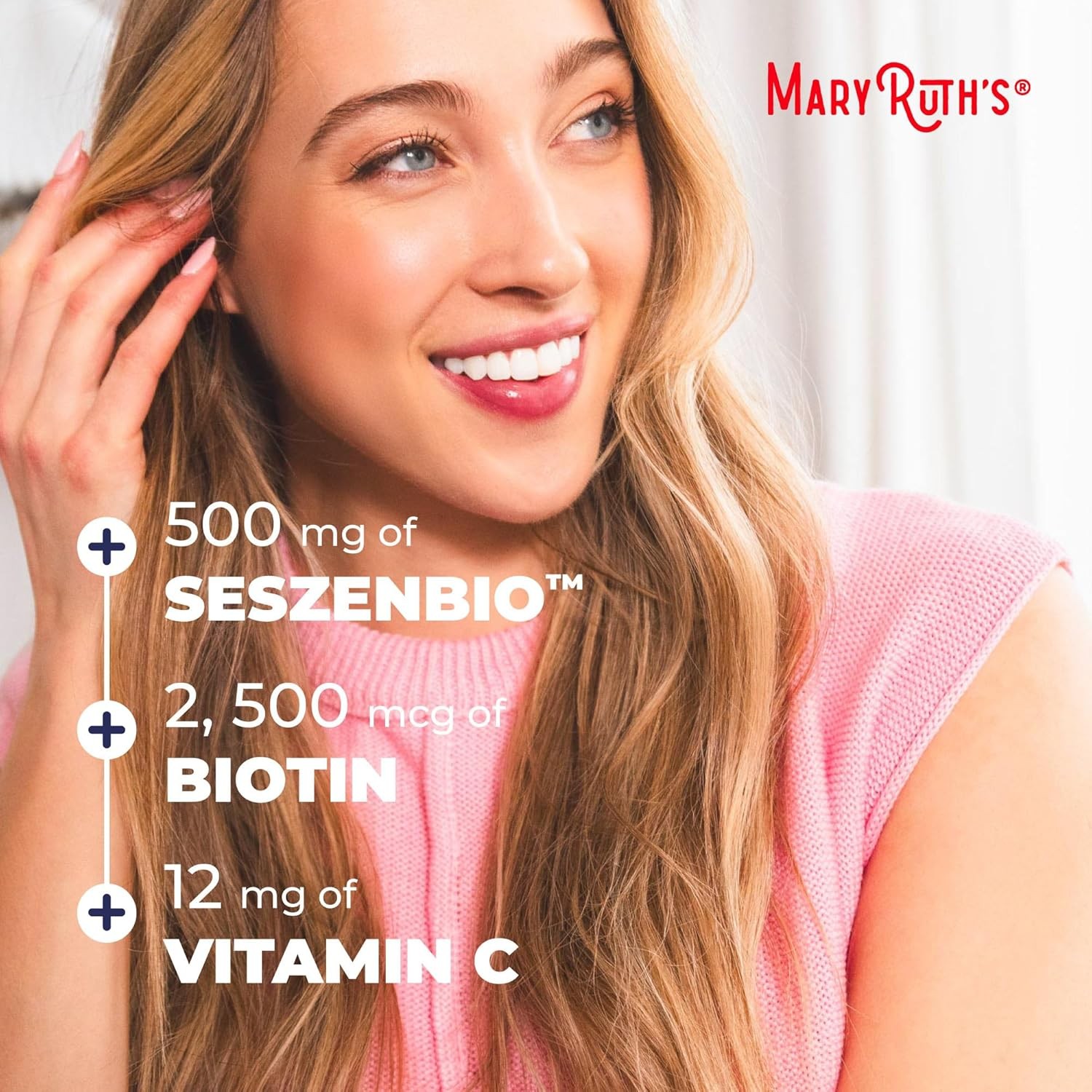 MARYRUTH’S Daily Liquid Hair Formula |500 mg SesZenBio?+2,500 mcg Biotin Thicker