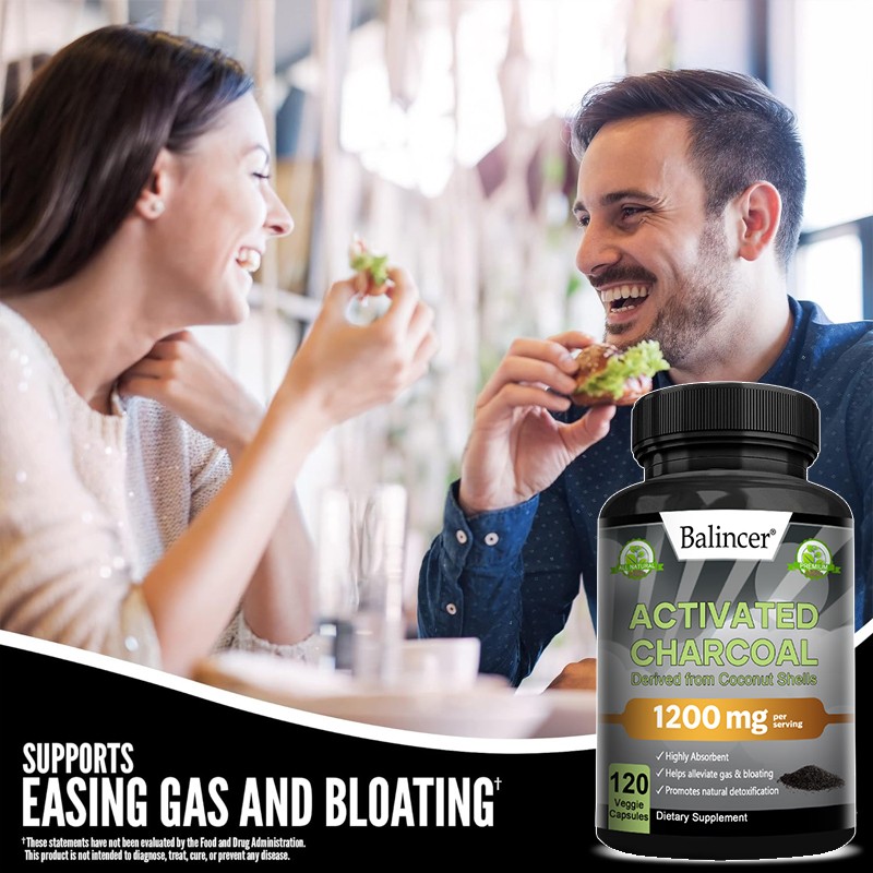 Activated Charcoal 1200mg 120 Capsules Helps Alleviate Gas Bloating High Quality