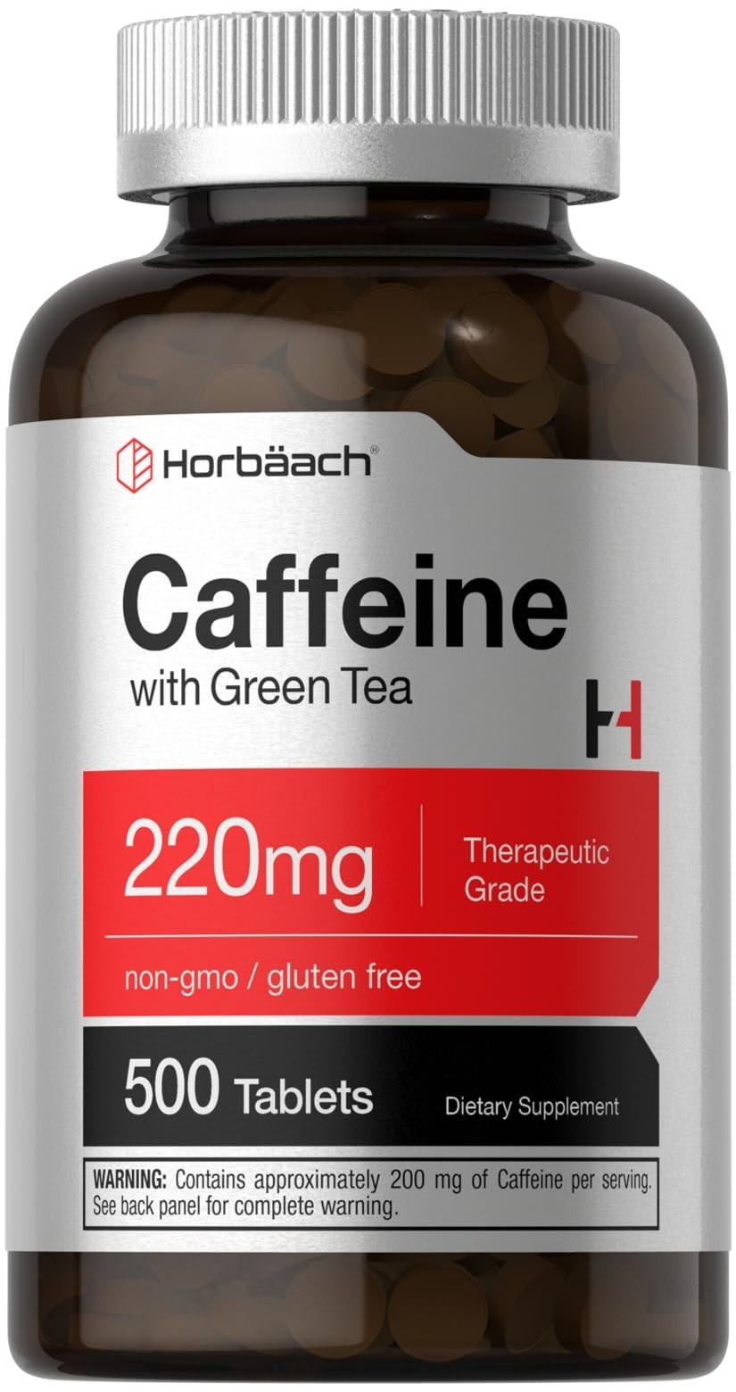 Caffeine Pills 220mg with Green Tea Extract | 500 Tablets | Vegetarian, Non-GMO,