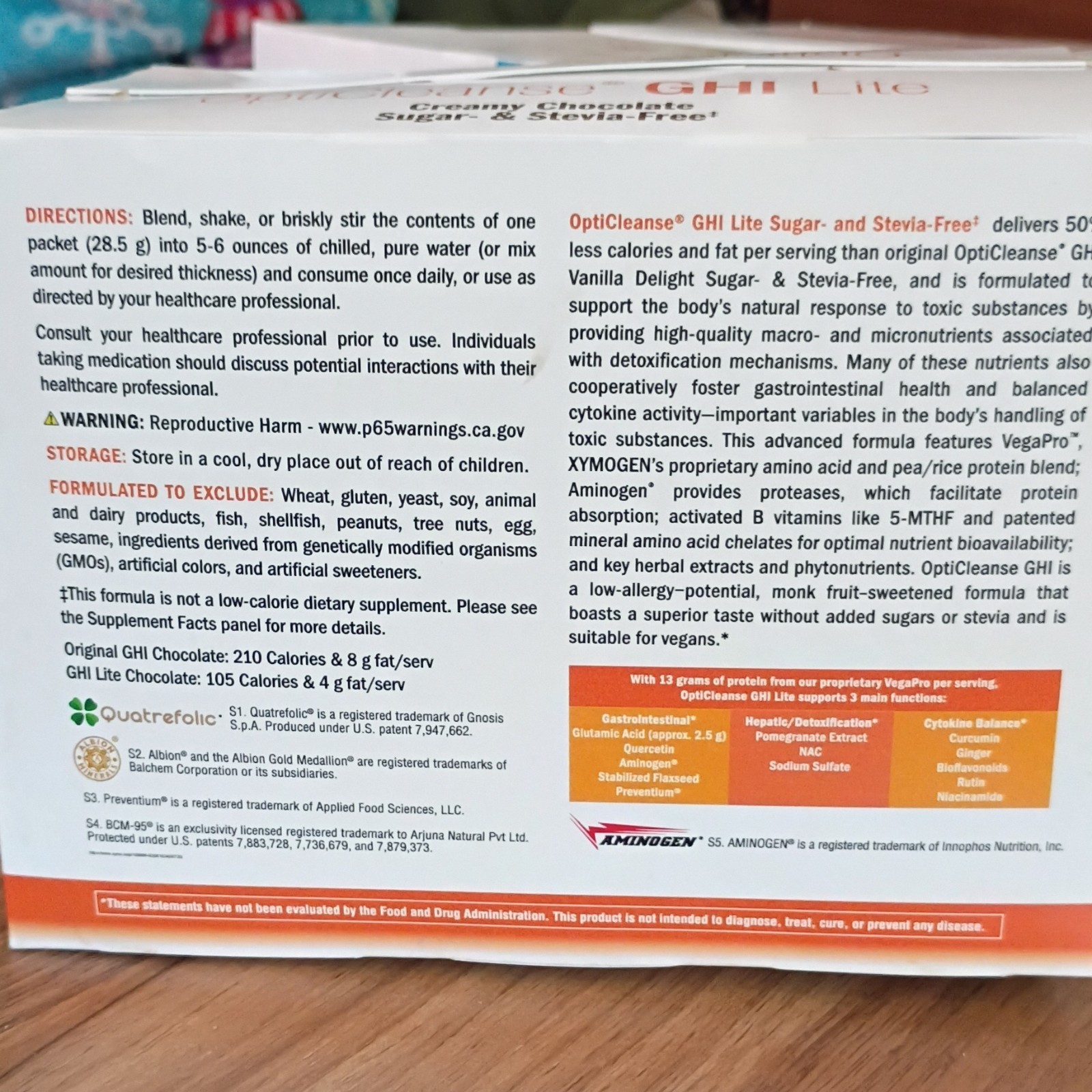 XYMOGEN OptiCleanse GHI Lite Packets Sugar-Free Stevia-Free Vegan Van & Choc