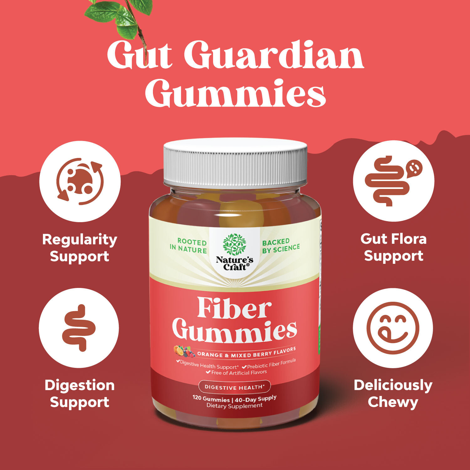 Tasty Prebiotic Fiber Gummies for Adults – High Fiber Supplement 120ct