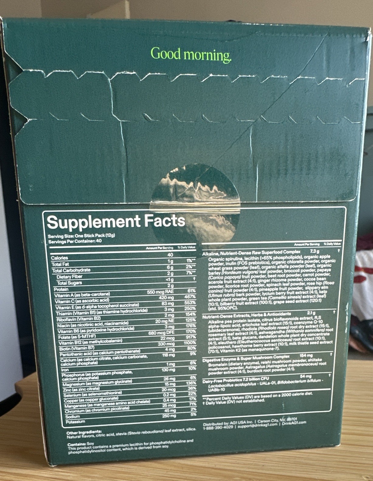 AG1 Daily Nutrition Powder 40 Count Vitamins Minerals Probiotics Vegan