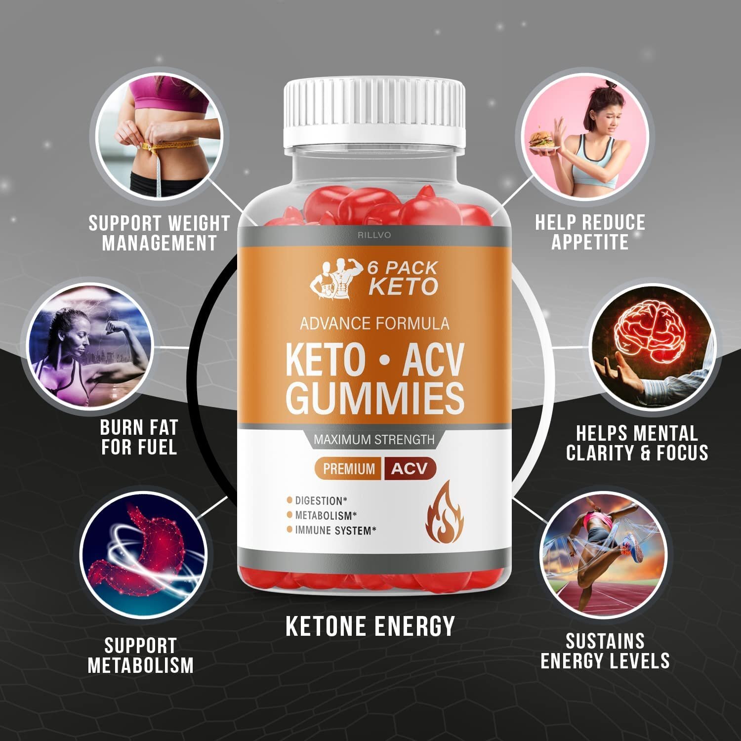 (2 Bottles) 6 Pack Keto ACV Gummies Advanced Formula 6 Pack Keto Gummies (120…