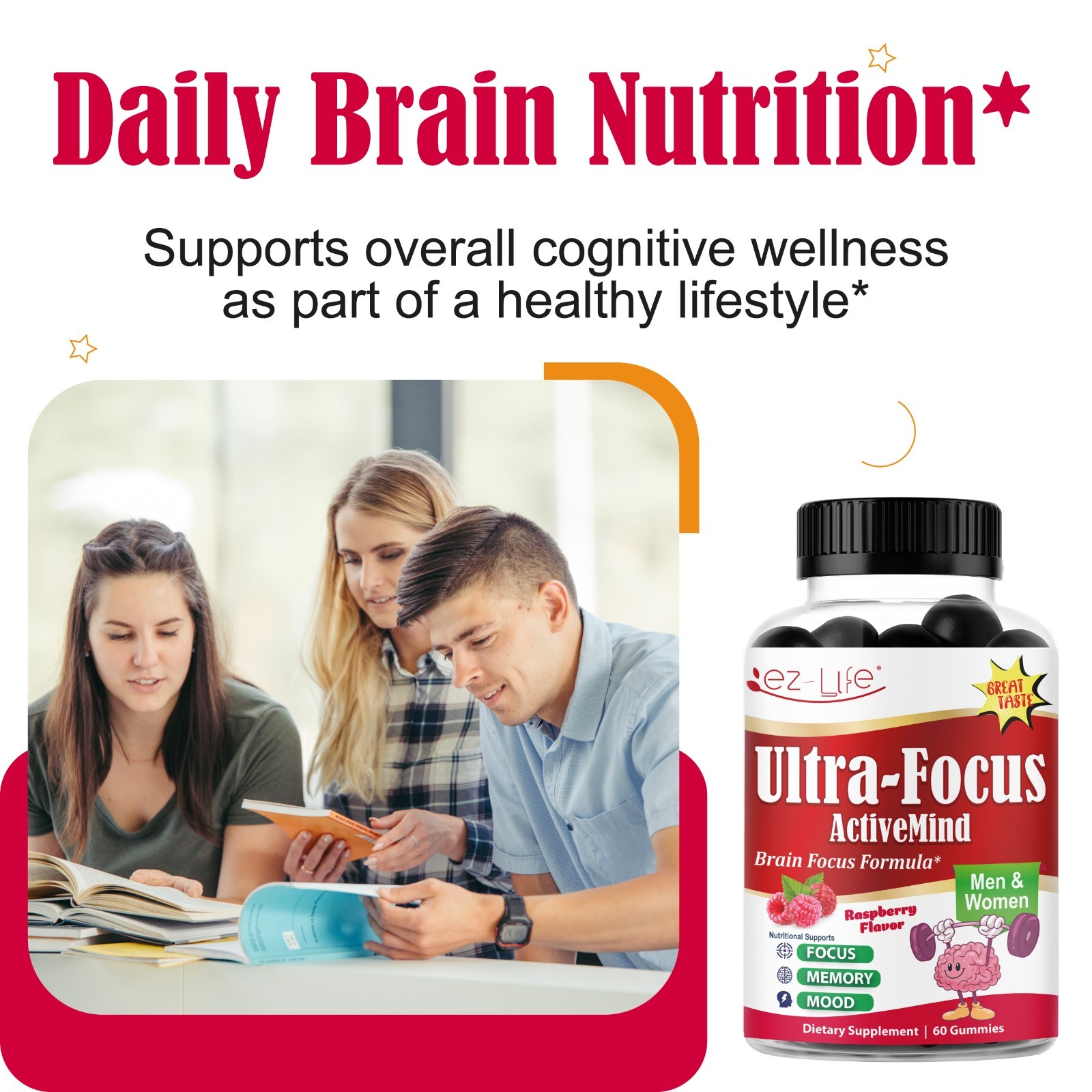 Brain Memory and Focus Supplement for Adults with Functional Mushroom- 60 Gummy