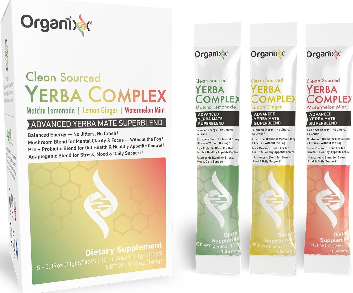 Organixx Yerba Complex Energy Mushroom Probiotic Drink Mix Powder, 15 Sticks