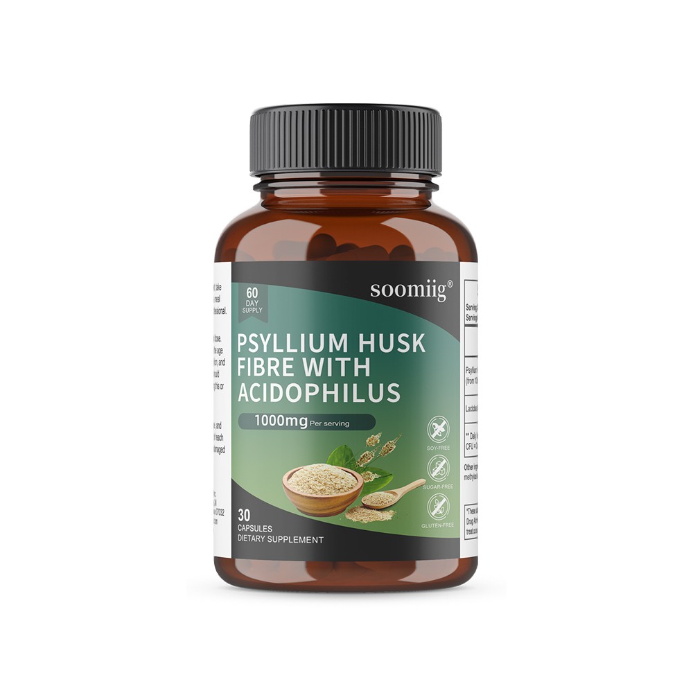 Psyllium Husk Capsules 1000 Mg Fiber Supplement With Acidophilus Probiotic
