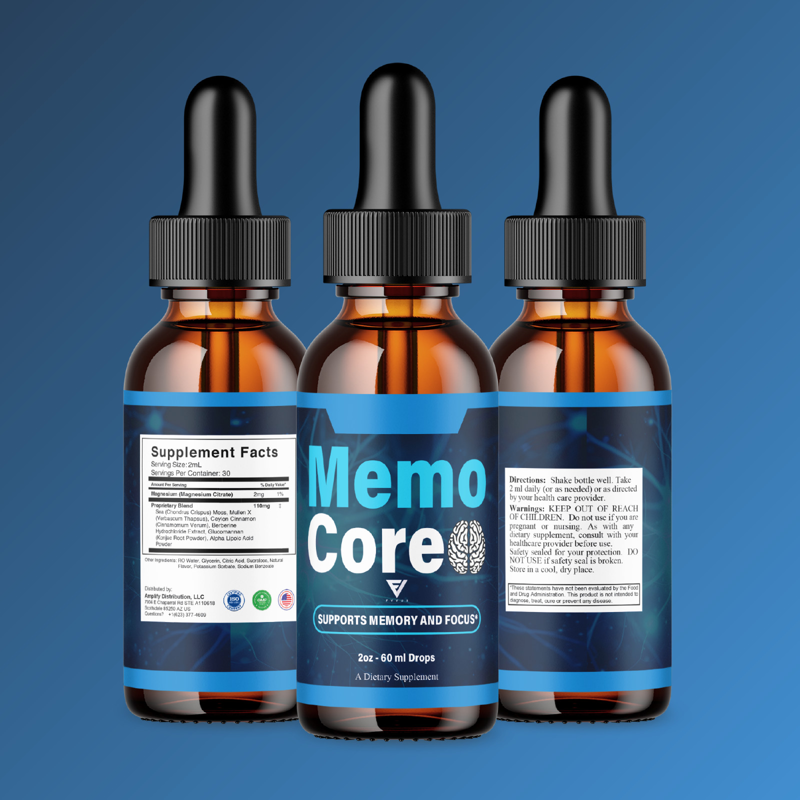 (5 Pack) Memo Core Brain Drop Supplement, MemoCore Memory & Focus Drops (10oz)