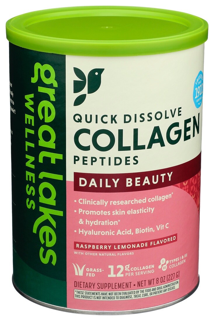 Great Lakes Wellness Daily Beauty Collagen Peptides – Raspberry Lemonade Flavor