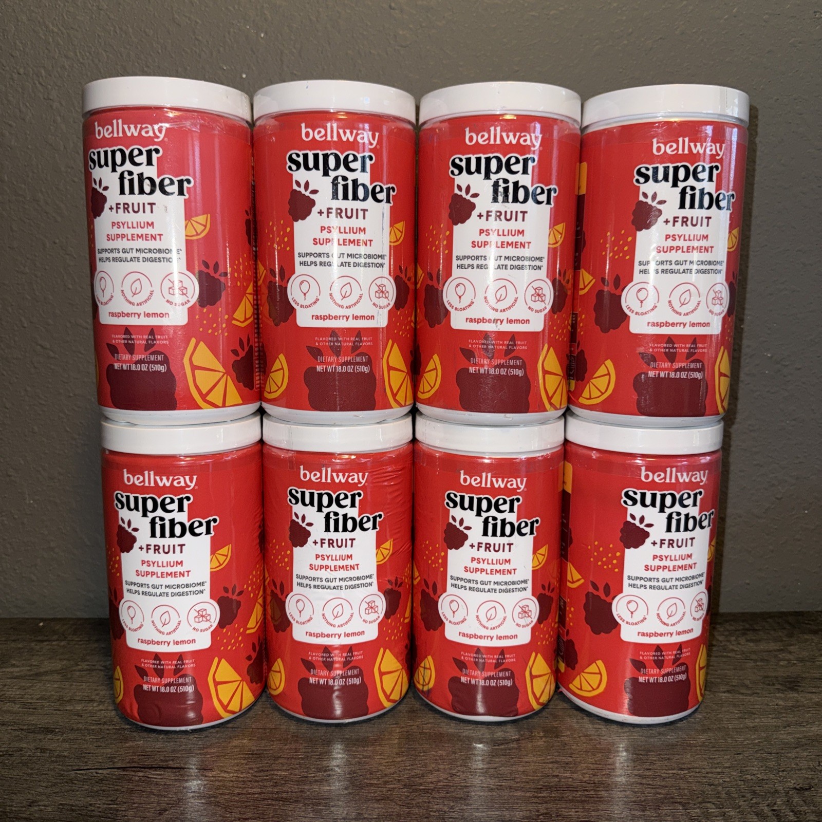 8 X Bellway Super Fiber + Fruit Psyllium Husk Raspberry Lemon 18 oz Each