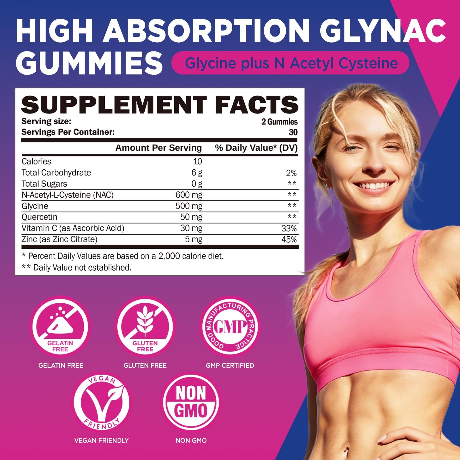 GREABBY Glynac Gummies, Glycine & N-Acetyl Cysteine 60 Count (Pack of 1)