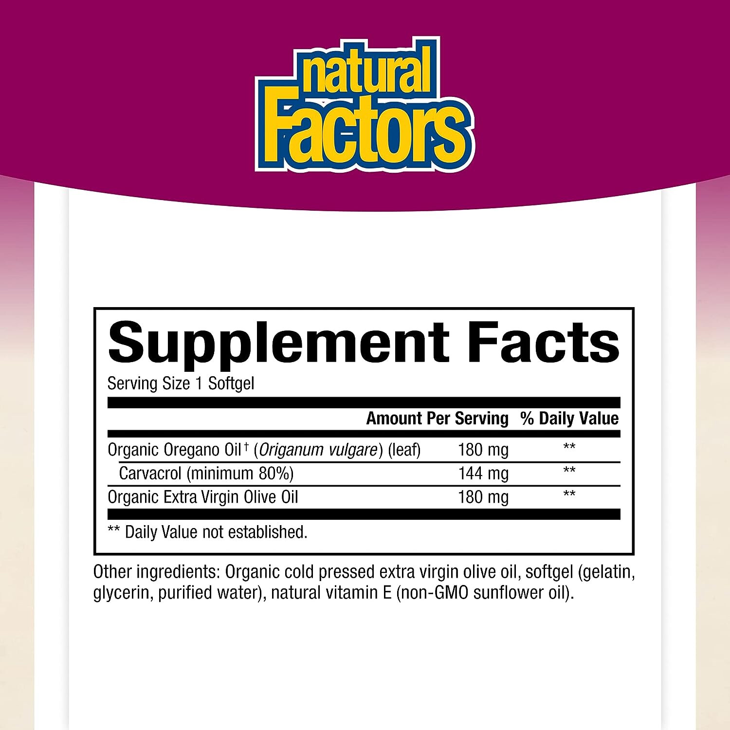 Natural Factors Oil of Oregano Minimum 80% Carvacrol 180mg, 30 Softgels