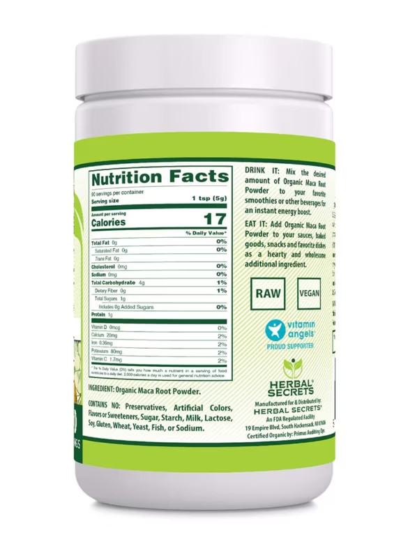 Herbal Secrets Organic Maca Root Powder (454 Grams) 16 oz new/sealed exp 4/26