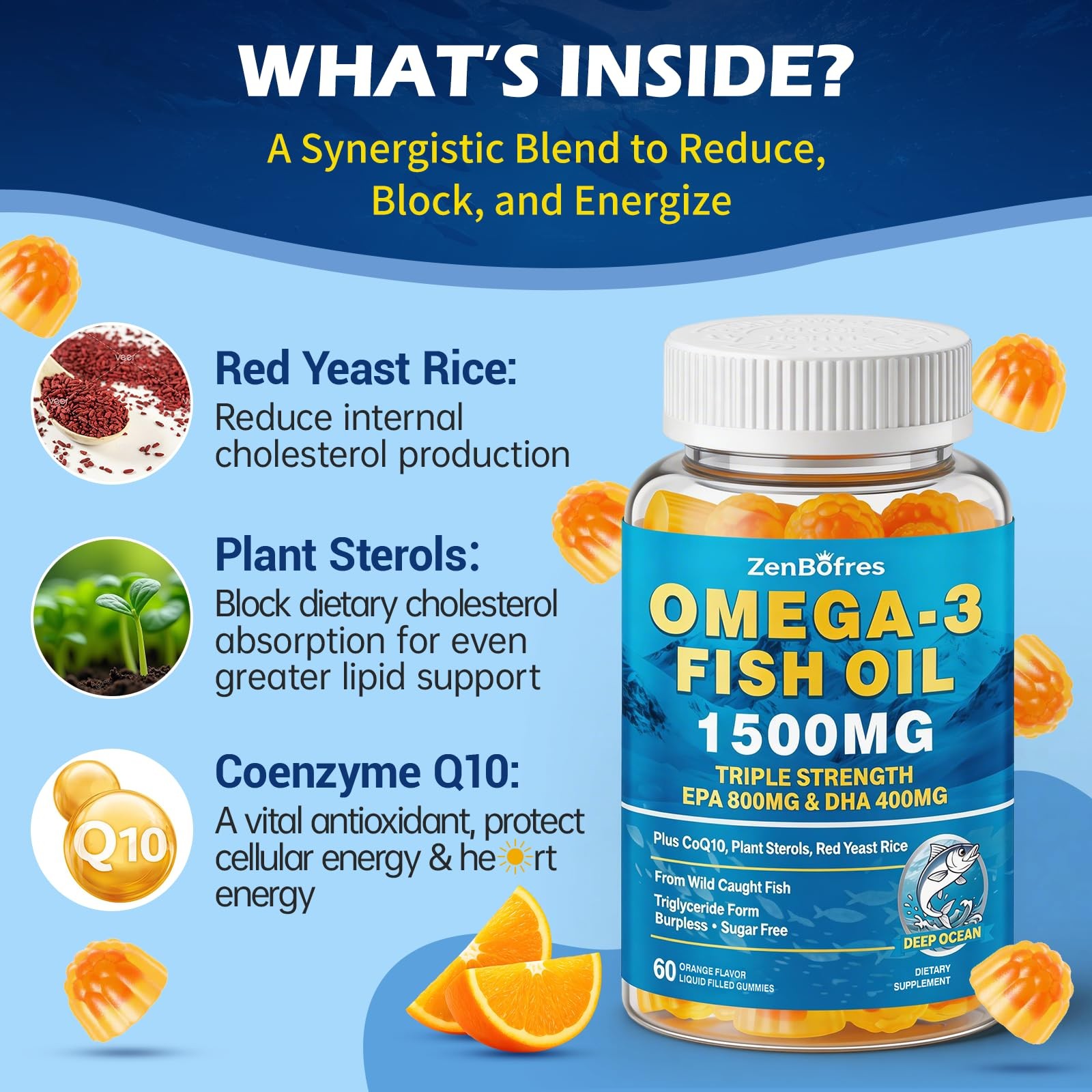 Zenbofres Omega 3 Fish Oil Gummies 1500Mg Triple Strength Omega 3 For Adults