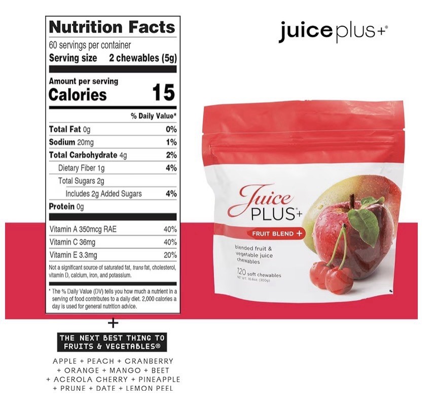JuicePlus+ Fruit & Vegetable Blend Soft Chews Tasty Vegan Fruit Veggie 4 Packs