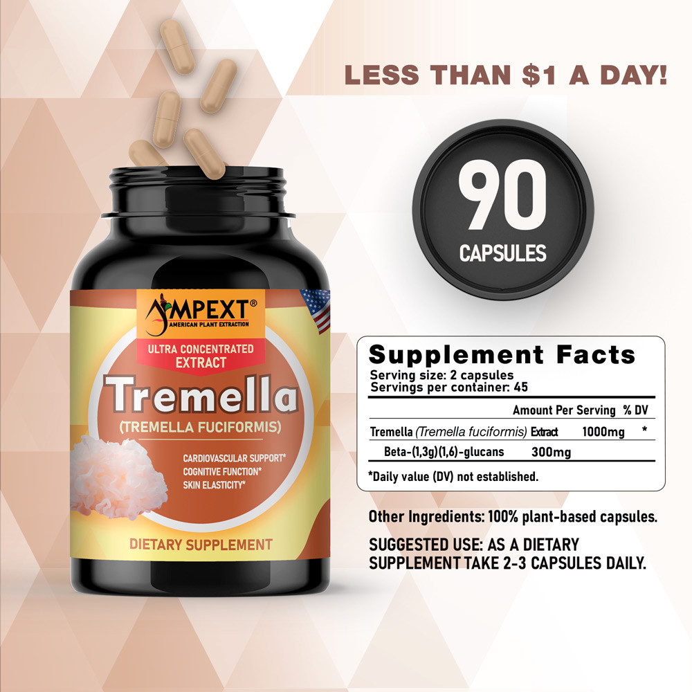 Tremella Extract – Only Fruiting Bodies, Over 30% Beta-Glucans, 90 caps