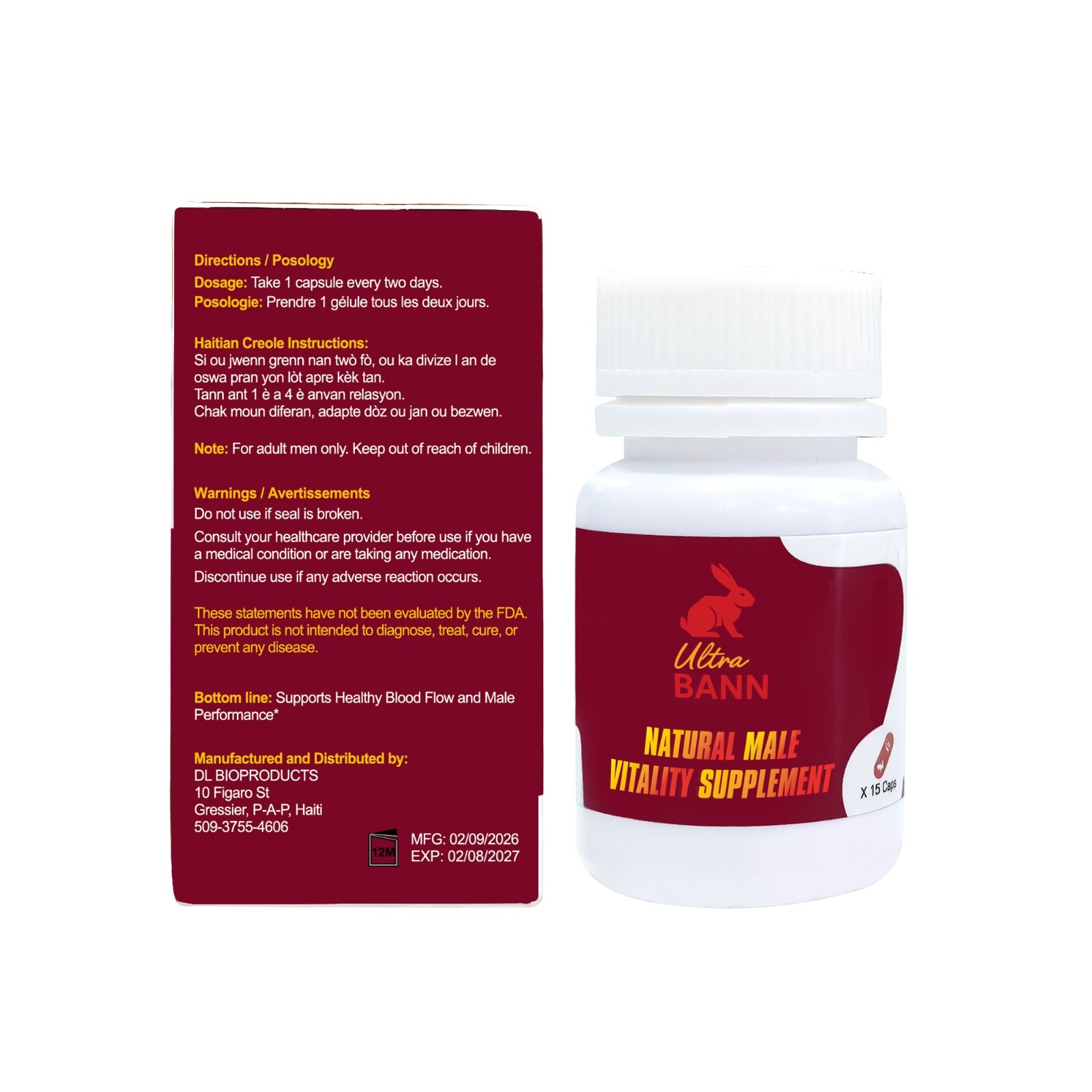 Ultra Bann Vitality Booster for Men – 15 Caps| Natural Testosterone Support