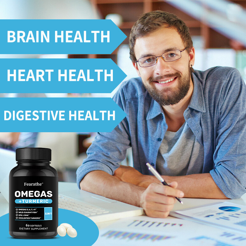Daily Omega 3 6 9 + Turmeric EPA & DHA Heart Joint Support 60 Capsules