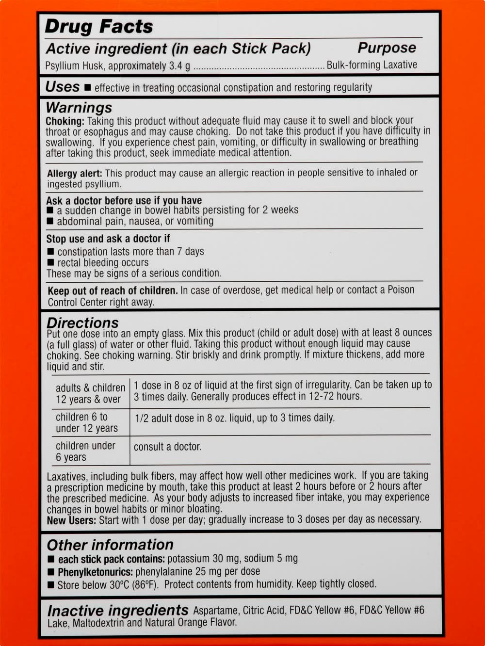CVS Health – Daily Fiber – Psyllium Husk – 54 Pks – Orange – Sugar Free – 3/2027