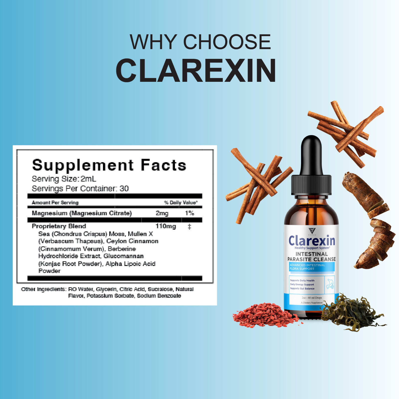 (2 Pack) Clarexin Liquid Drops, Clarexen Cleanse Gut Health Support (4oz)
