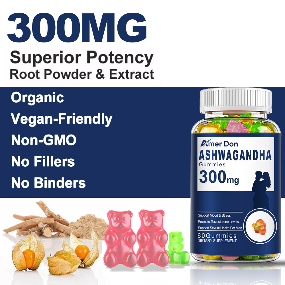 Organic Ashwagandha Gummies 300mg-60 Vegan Pills-Strong Stress Support USA