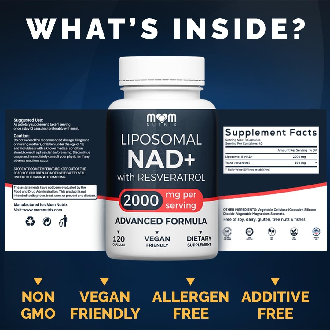 MOM NUTRIX Liposomal NAD Supplement with Resveratrol – 120 Count (Pack of 1)