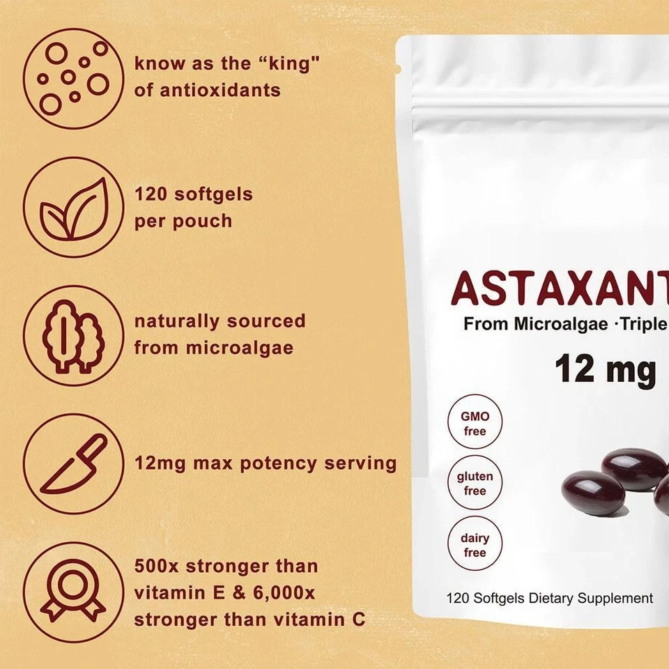 12mg Softgels 120 | – Supports Eye & Joint Astaxanthin 1-3PCS Health
