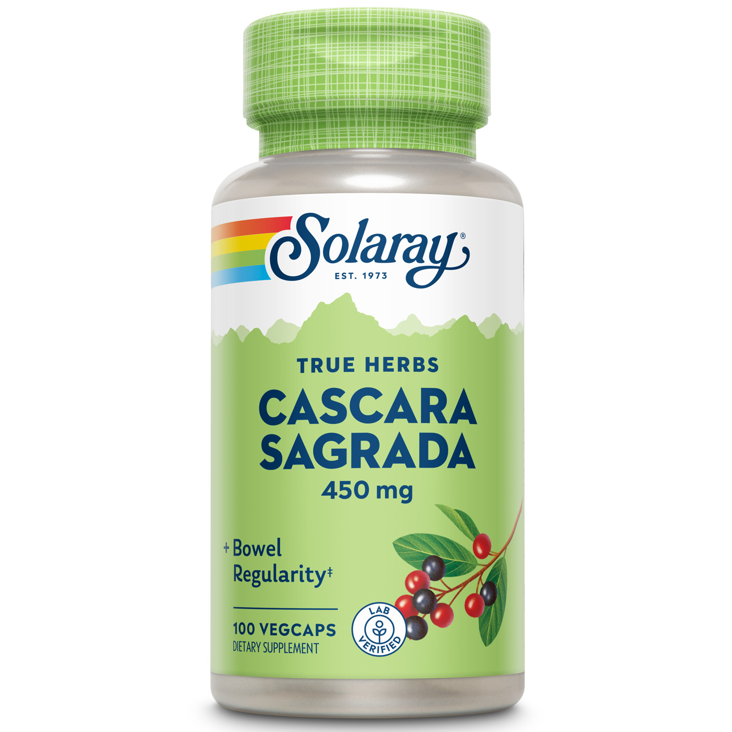 Solaray Cascara Sagrada Bark, Veg Cap (Btl-Plastic) 450mg 100ct