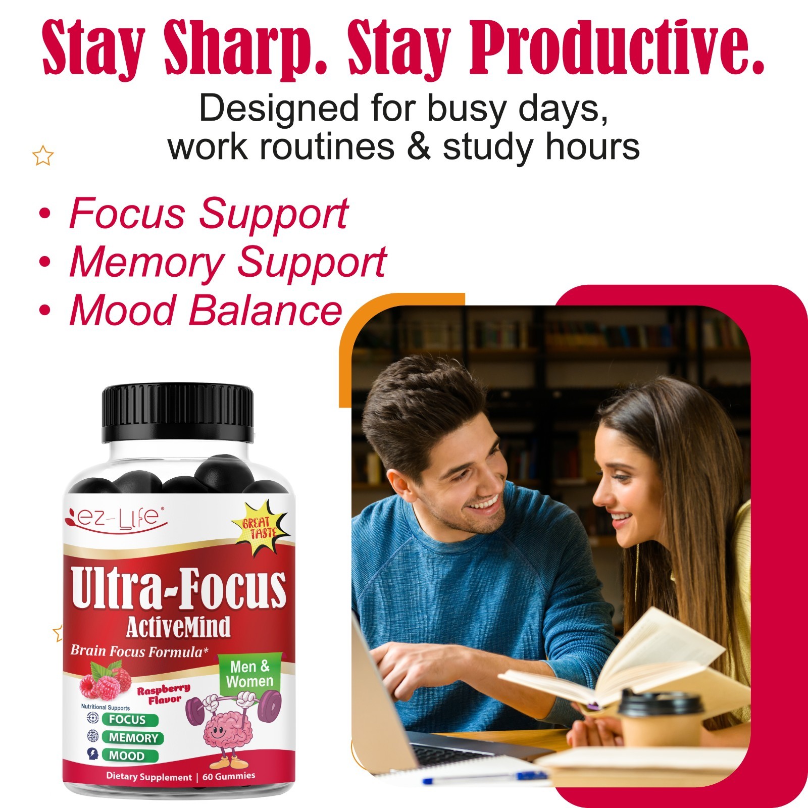 Brain Memory and Focus Supplement for Adults with Functional Mushroom- 60 Gummy