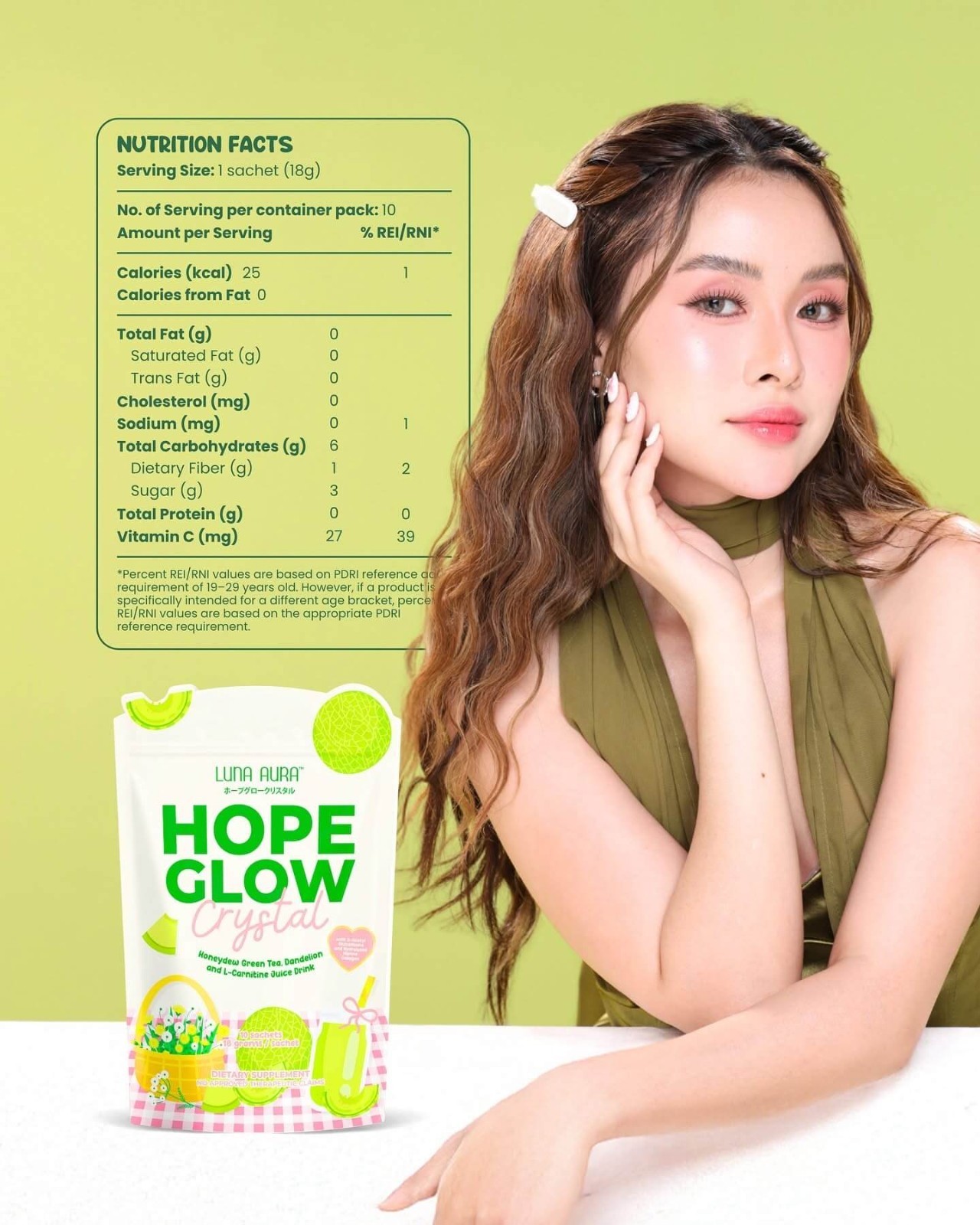 LUNA AURA HOPE GLOW Crystal Honeydew Green Tea & Dandelion – 10 Sachets