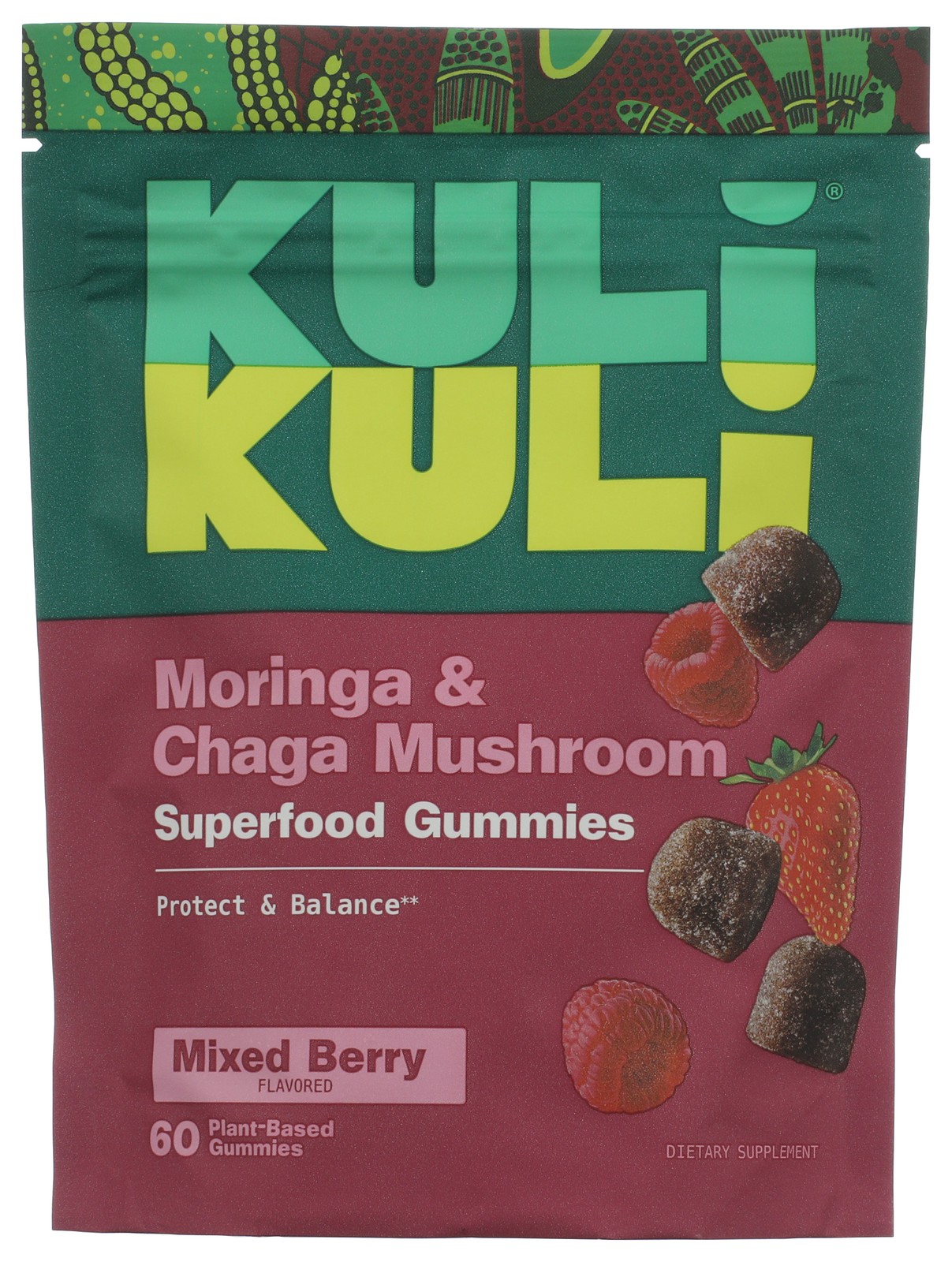 Kuli Mixed Berry Moringa And Chaga Mushroom Gummies 60 Plant-Based Ct 1 Pack