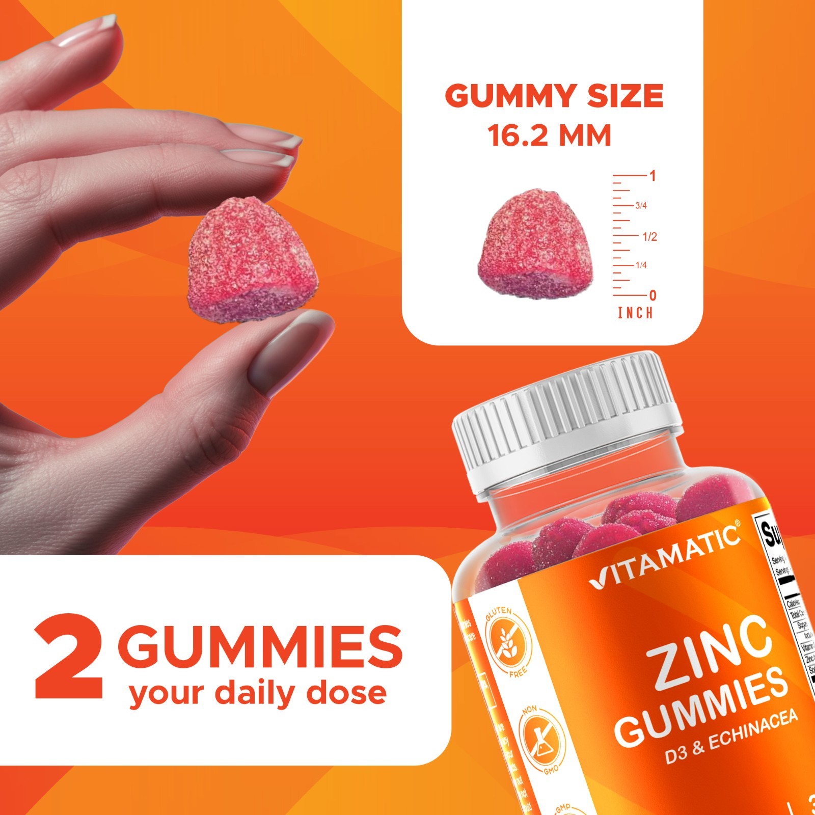 Vitamatic Zinc 50mg Gummies – 60 Vegan Gummies – Gluten Free
