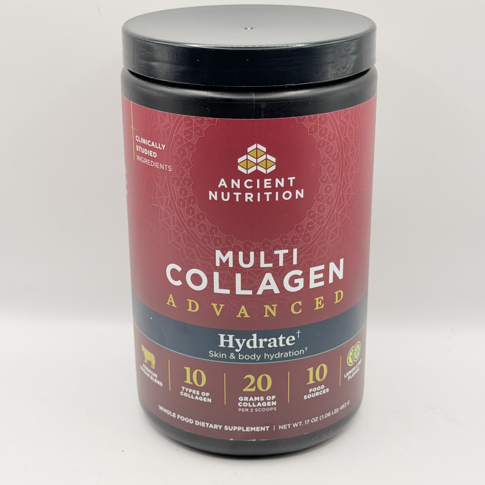 Ancient Nutrition Multi Collagen Protein Hydrate 16.9 oz Lemon Lime Sealed New
