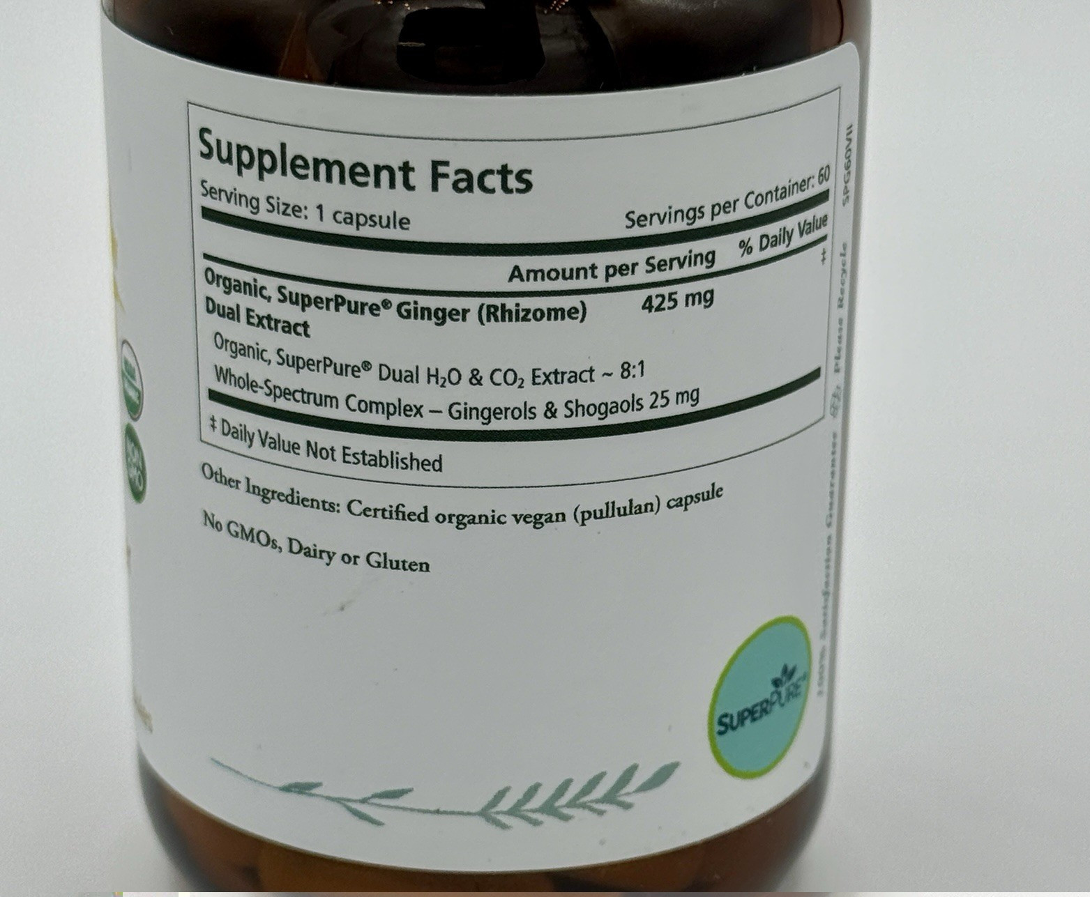 Pure Synergy Superpure Ginger Organic Extract, 60 Capsules, Exp 09/27, New, Seal